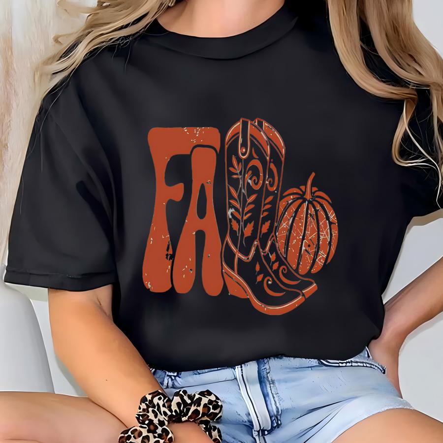 Western Fall Shirt, Autumn Vibes Hoodie, Western Cowgirl Boots Shirt, Fall Season Tee, Retro Pumpkin Fall Shirt, Cowgirl Tee T-shirt