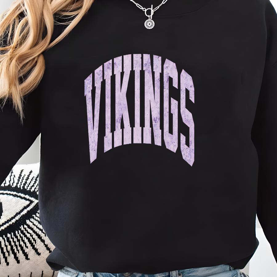 Vikings Sweatshirt Distressed Print Sweatshirt: Vintage Football Crewneck Sweatshirt