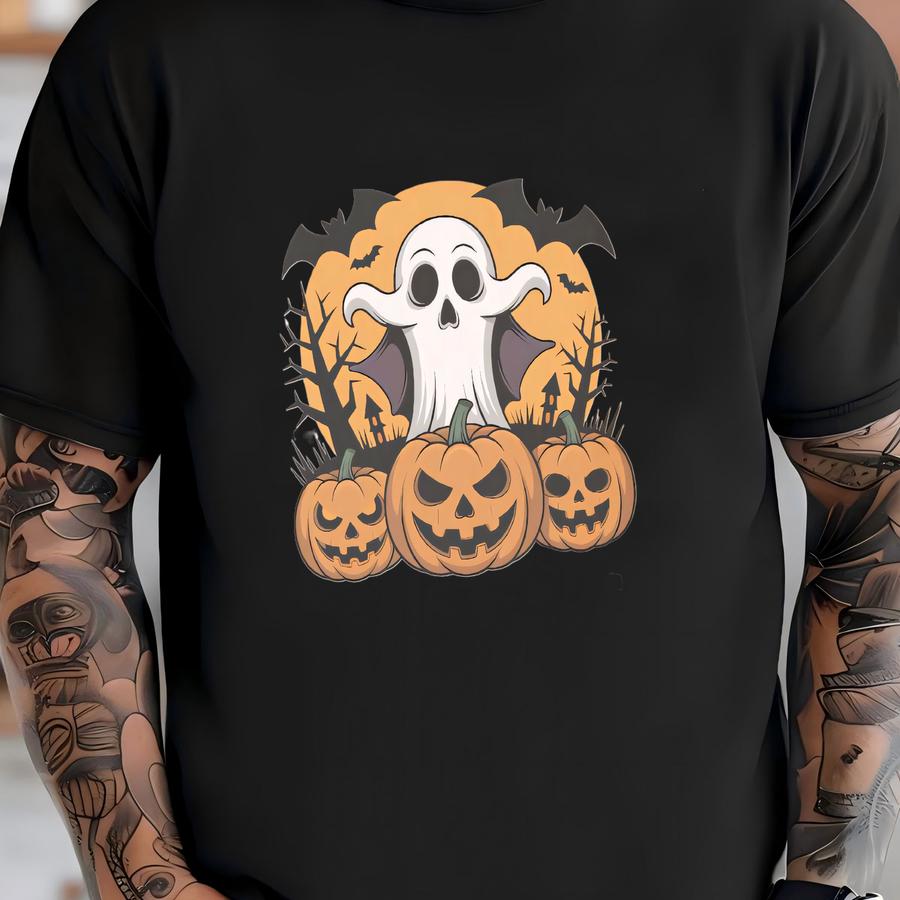 Spooky Ghost Halloween Gildan Sweat Shirt, Cute Costume Pumpkin Tee, Spooky Season Hoodie, Unisex Ghost Aesthetic Fall Shirt T-shirt