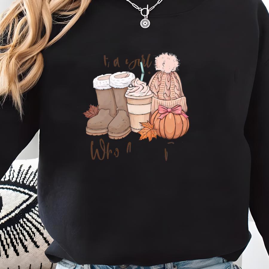 Just A Girl Who Loves Fall Sweatshirt, Fall Sweatshirt, Pumpkin Fall Shirt, Coffee Lover Shirt, Fall Shirt, Thanksgiving Gift Sweatshirt