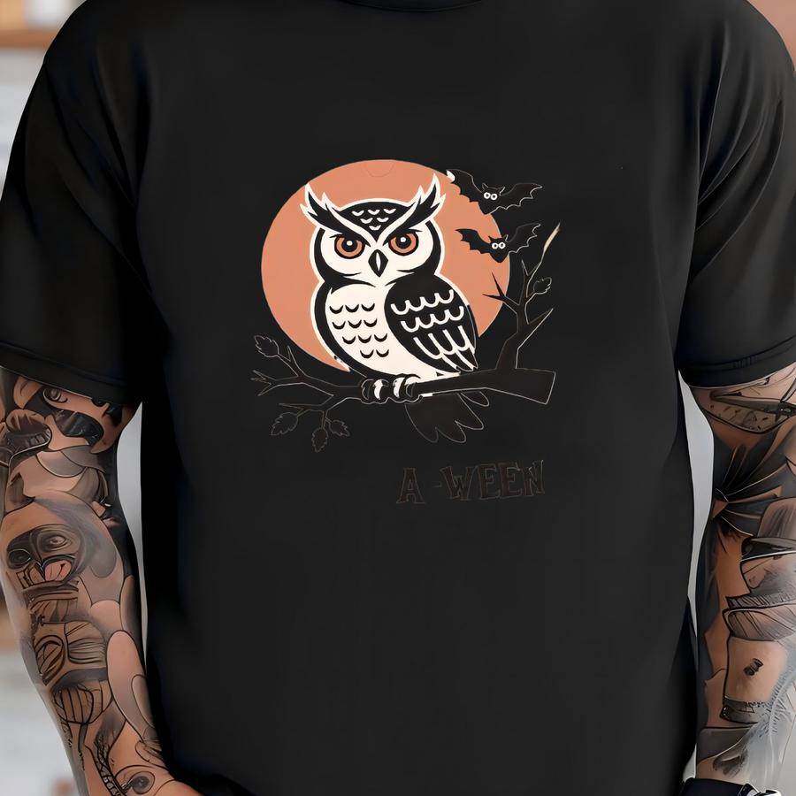 Spooky Owl Halloween Gildan Sweat Shirt, Cute Costume Pumpkin Tee, Spooky Season Hoodie, Unisex Ghost Aesthetic Fall Shirt T-shirt