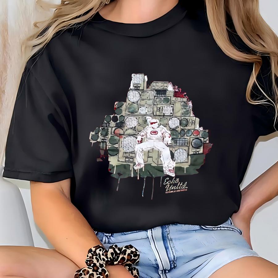 Y2k Vtg Ecko Unltd Mens Classic Hoodie Red Hip Hop Rhino Graphic Boombox 2xl T-shirt