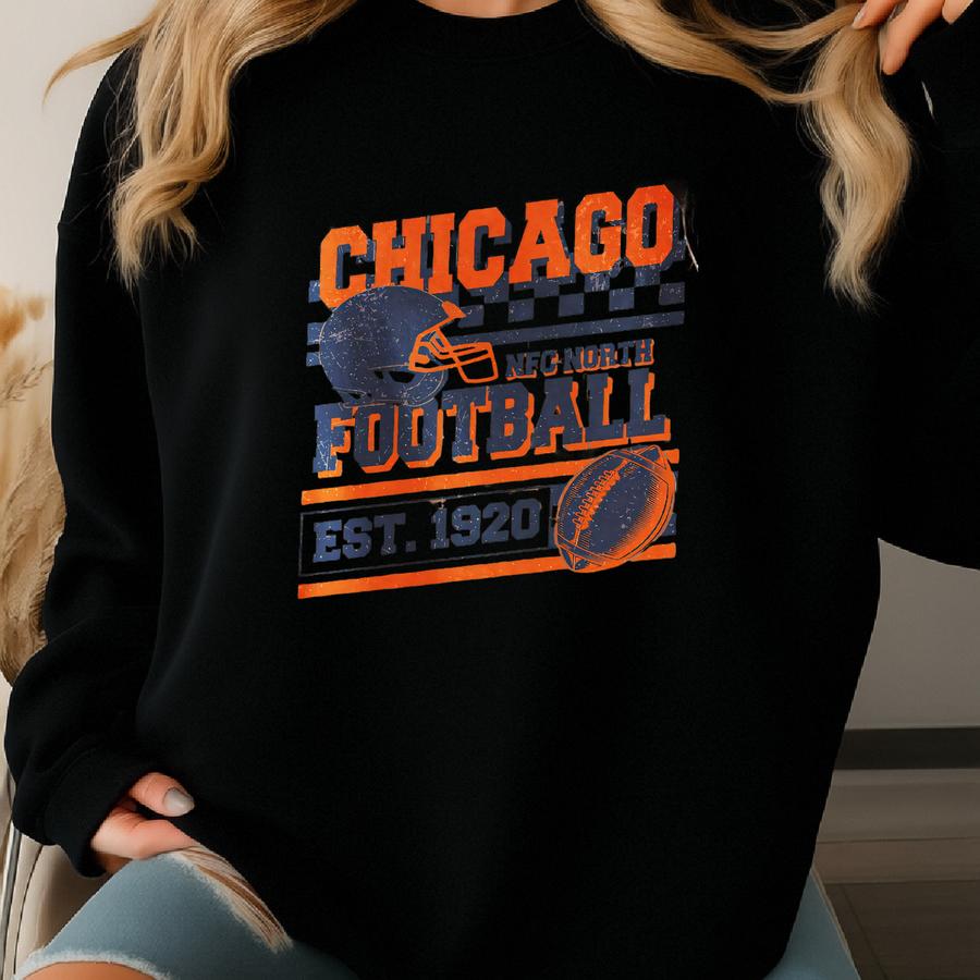 Vintage Style Chicago Football Shirt, Retro Game Day Pullover, Classic Sunday Sports Tee, Athletic Outfit, Cozy Fan Gift Shirt Sweatshirt