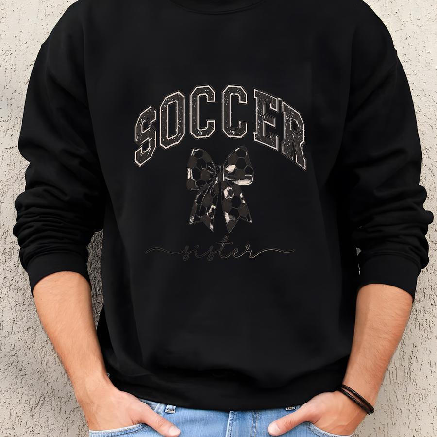 Fun Coquette Soccer Sister Sweatshirt Birthday Gift, Female Soccer Sister Sweater, Youth Size Soccer Sister Gift From Soccer Player Sweatshirt