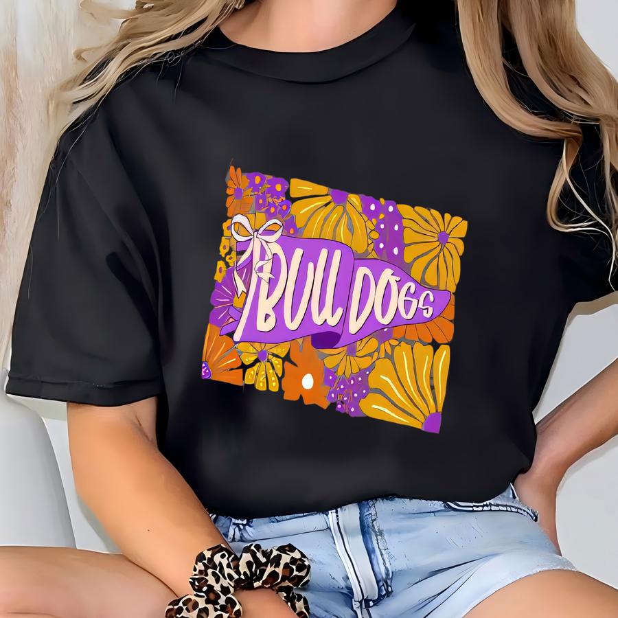 Custom Watercolor Mascot Pennant Shirt, Floral School Spirit Tee, Cute Game Day Outfit, Football Homecoming Sports Pride Top For Fans T-shirt