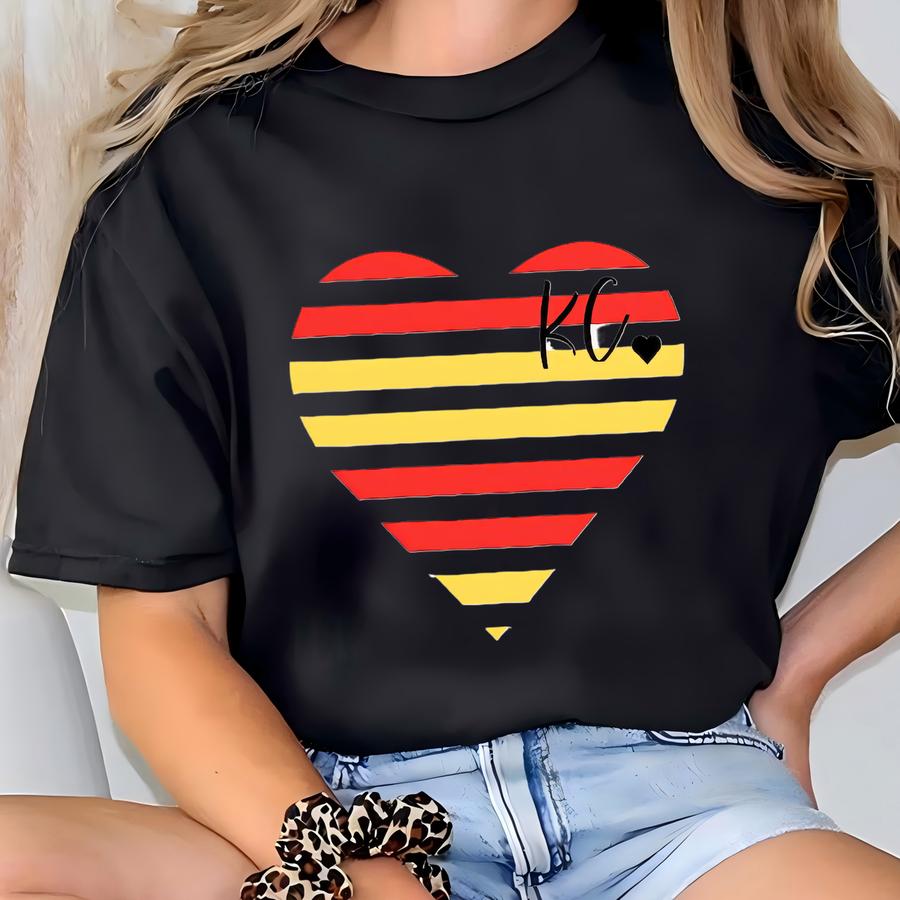 Kansas City Heart Football Shirt, Heart Sweatshirt, Red And Yellow Hoodie, Kansas City Football Fan, Game Day Spirit Wear, Love Kansas City T-shirt