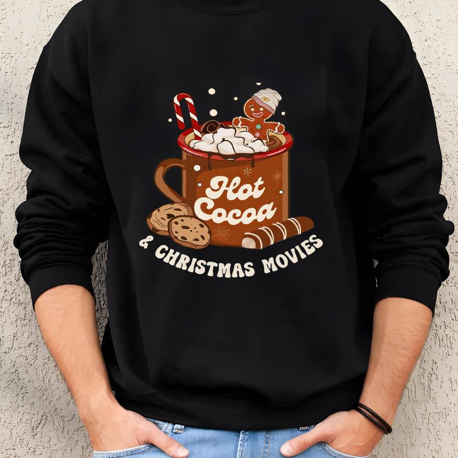 Hot Cocoa Christmas Movies Sweatshirt, Holiday Xmas Tee Sweatshirt