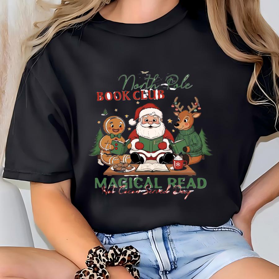 Christmas Book Club Sweatshirt, Holiday Book Lover Gift, Xmas Santa Crewneck,funny Reindeer Shirt,christmas Cookie Tee T-shirt
