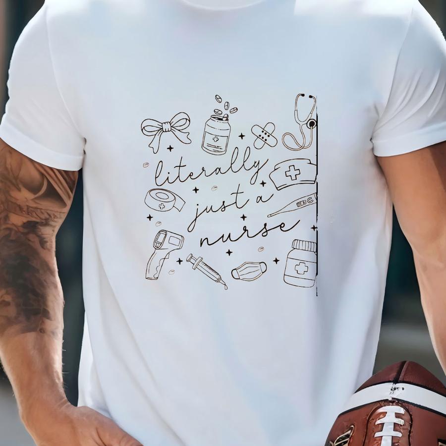 Literally Just A Nurse Shirt Custom Registered Nurse Shirt Nurse Doodles Shirt Nursing School Grad Gift Lpn Postpartum Nurse Shirt