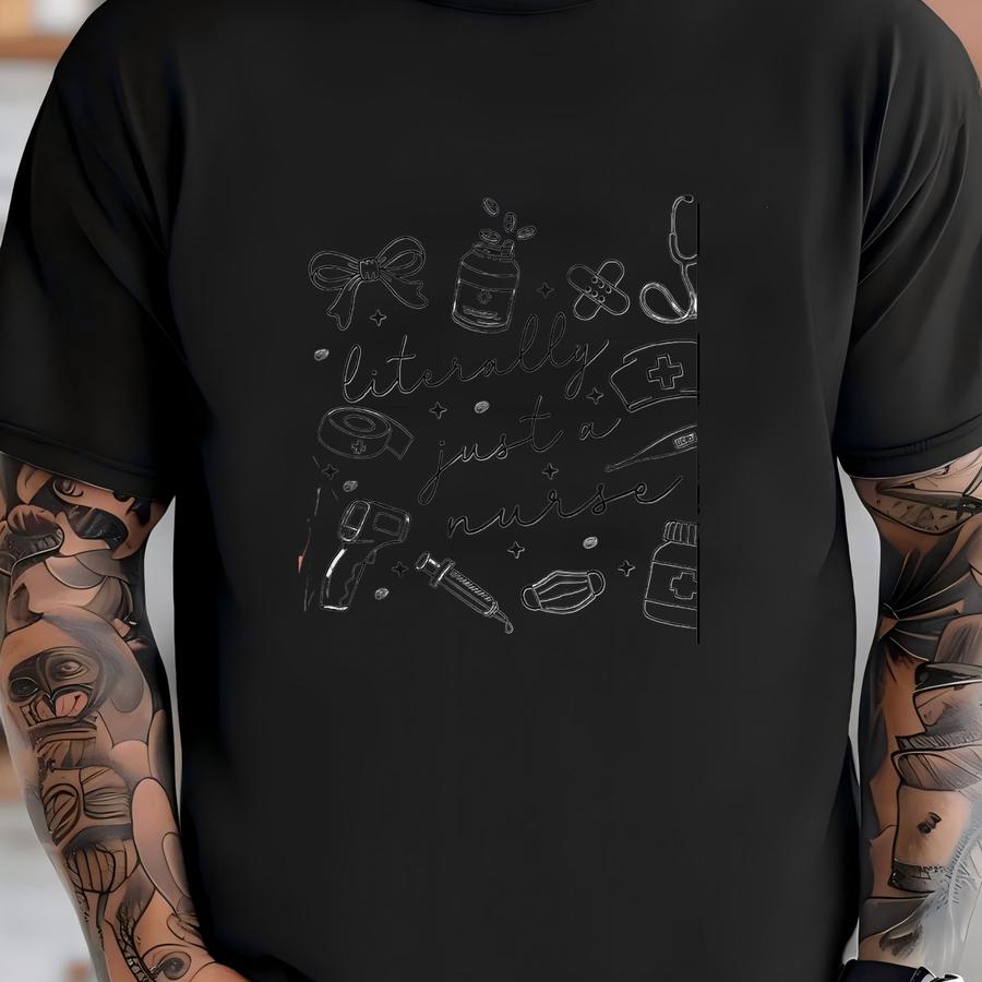 Literally Just A Nurse Shirt Custom Registered Nurse Shirt Nurse Doodles Shirt Nursing School Grad Gift Lpn Postpartum Nurse Shirt