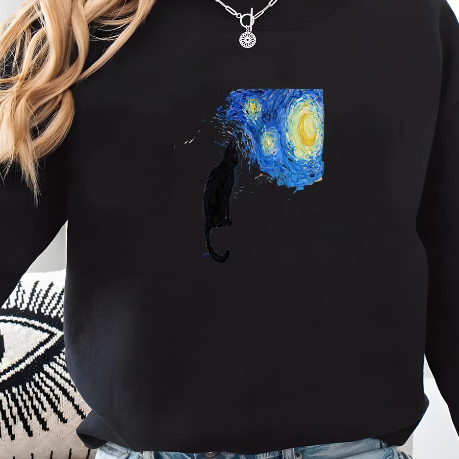 Van Gogh Halloween Frame Tv Art: Starry Night Black Cat (digital Download) Sweatshirt