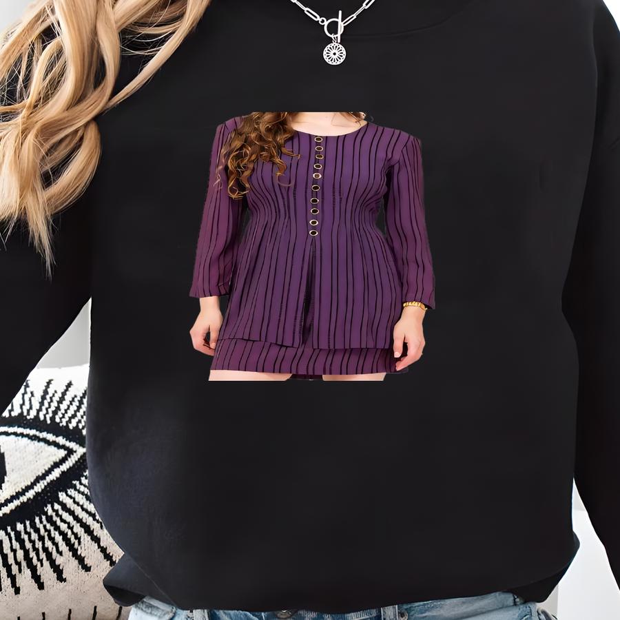 Vintage 90s Purple Xoxo Striped Split Front Secretary Dress - Small | Long Sve Mini Power Suit Dress Sweatshirt