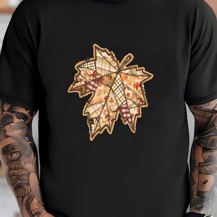 Retro Patchwork Fall Leaf Shirt: Women's Autumn Tee T-shirt