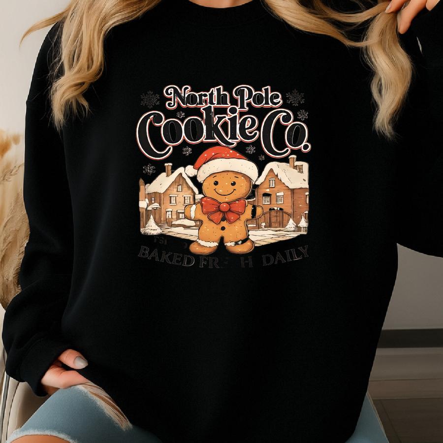 North Pole Cookie Co Christmas Sweatshirt, Women's Christmas Crewneck Shirt, Cute Xmas Shirt Sweatshirt