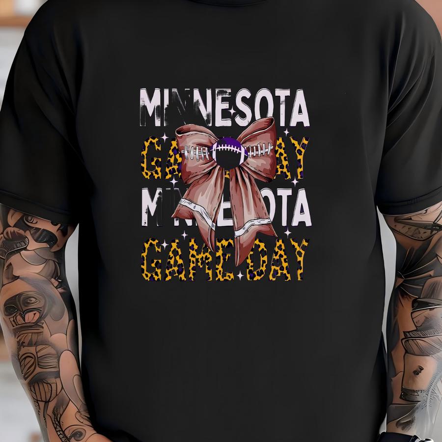 Minnesota Football Unisex Apparel, Mens Womens Hoodies/crewneck Sweatshirts/hoodies, Sports Fan Gift, Game Day Gear, Leopard Coquette Bow T-shirt