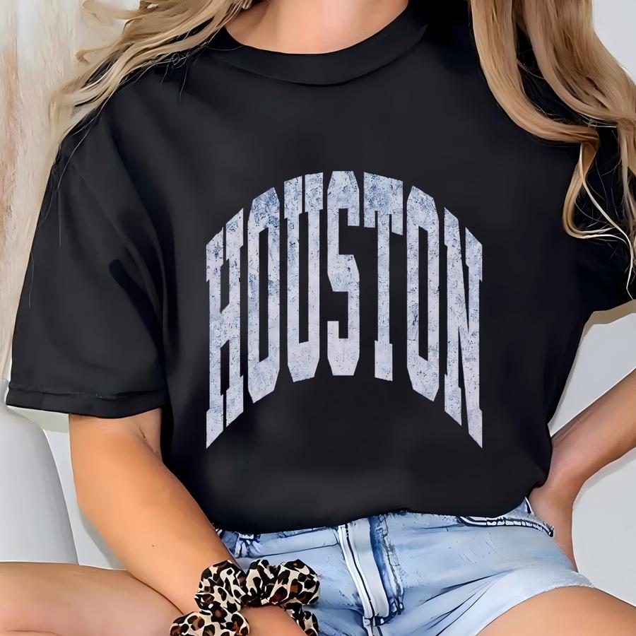 Houston Sweatshirt Distressed Print Sweatshirt: Vintage Football Crewneck T-shirt