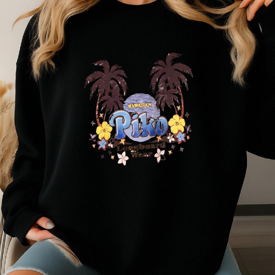 Vintage 90s Piko Longboard Surfing Women Pink Sweatshirt Medium Piko Hawaii Surfboarding Wear Surf Beach Sweater Ocean Wave Jumper Size M Sweatshirt