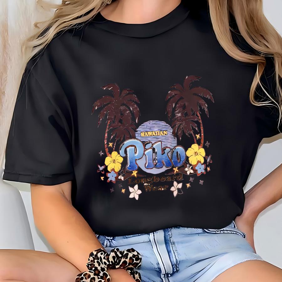 Vintage 90s Piko Longboard Surfing Women Pink Sweatshirt Medium Piko Hawaii Surfboarding Wear Surf Beach Sweater Ocean Wave Jumper Size M T-shirt