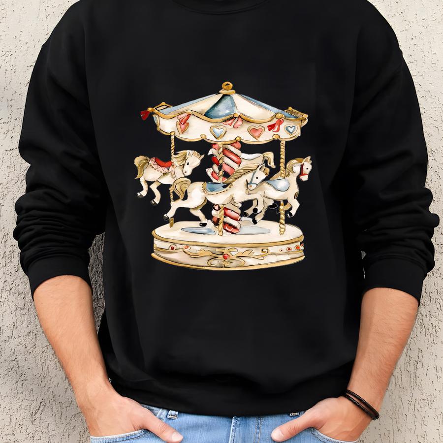 Personalized Carousel Baby Announcement Ornament: Ceramic Christmas Decoration Sweatshirt