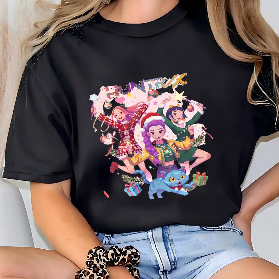 Huntrix Christmas Shirt,kpop Demon Hunters Tee,saja Boys Merry Xmas Tee,holiday Kid Tee.first Day Of Kindergarten Shirt,kpop Lover Kids Tee T-shirt