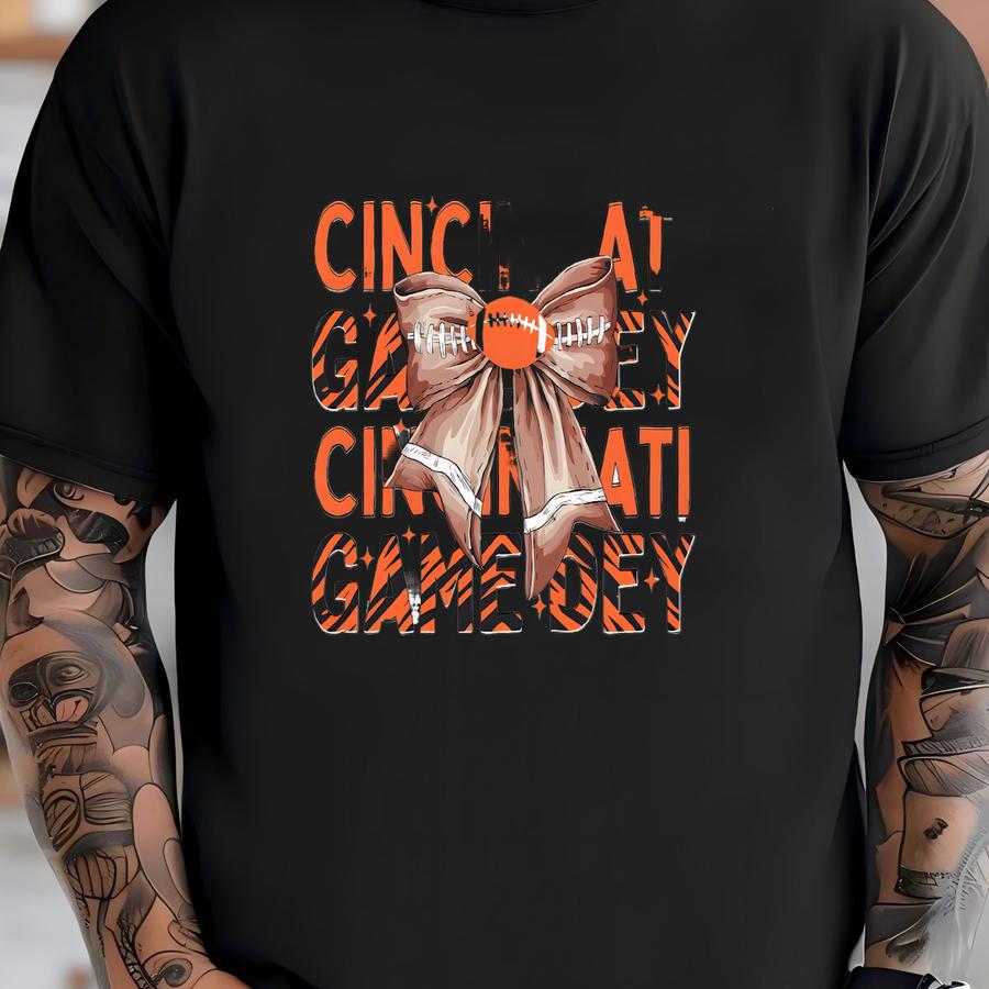 Cincinnati Football Unisex Apparel, Mens Womens Hoodies/crewneck Sweatshirt/hoodie, Sports Fan Gift, Game Day Gear, Gamedey Coquette Bow T-shirt