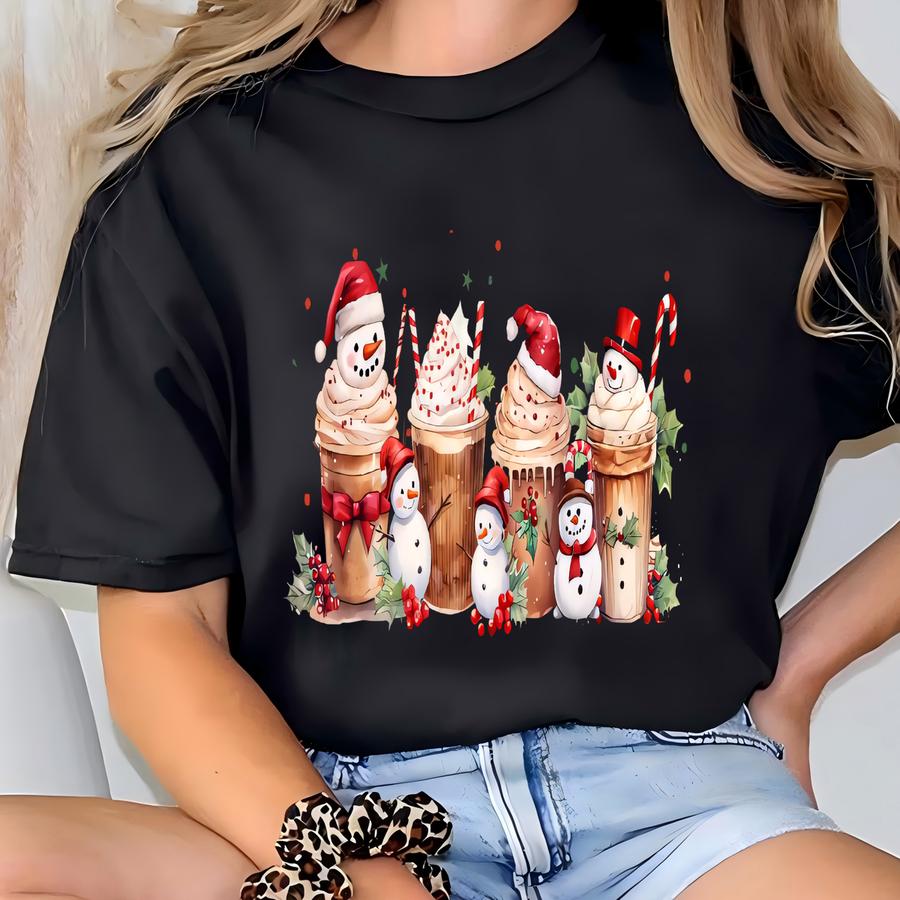 Christmas Coffee Sweatshirt: Winter Snowman Latte, Coffee Lover Gift T-shirt