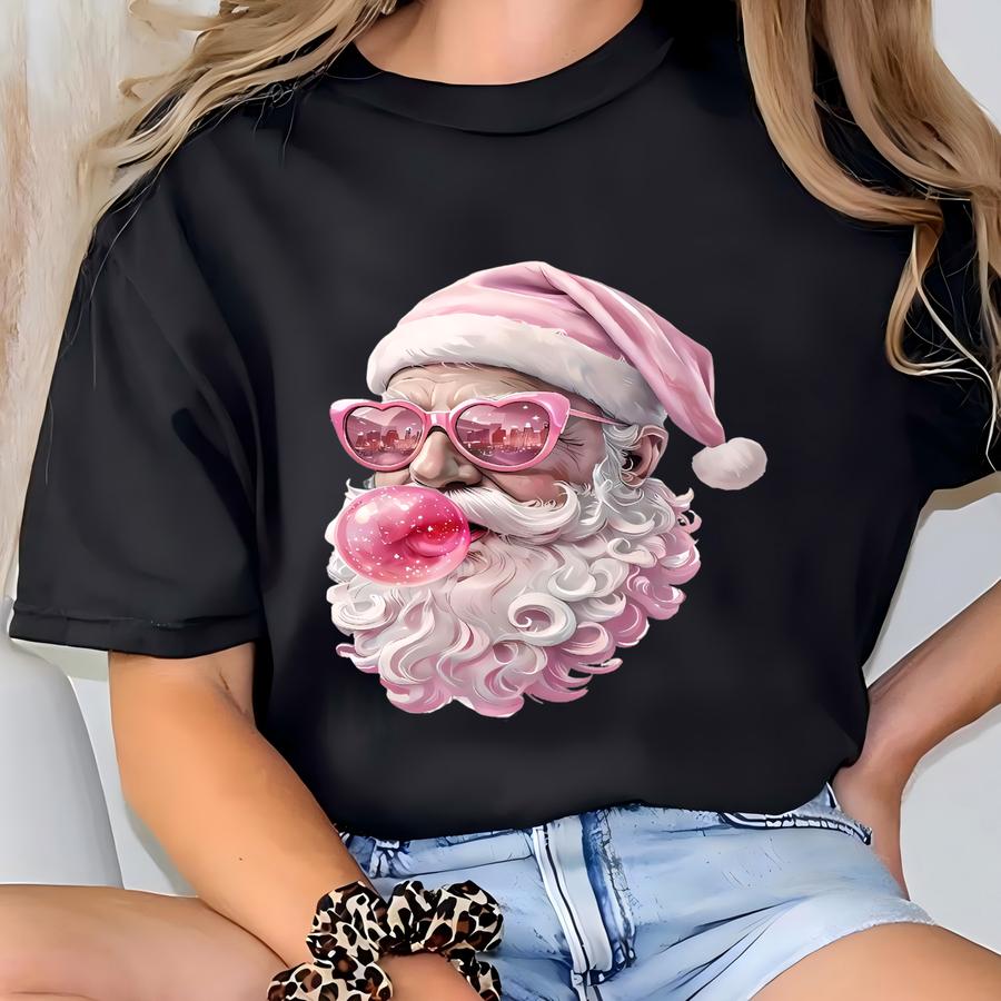 Bubblegum Pink Santa, Bubble Blowing Santa, Christmas Png, Christmas Shirt Png, Png Sublimation File, Retro Santa Png, Santa Sublimation Png T-shirt