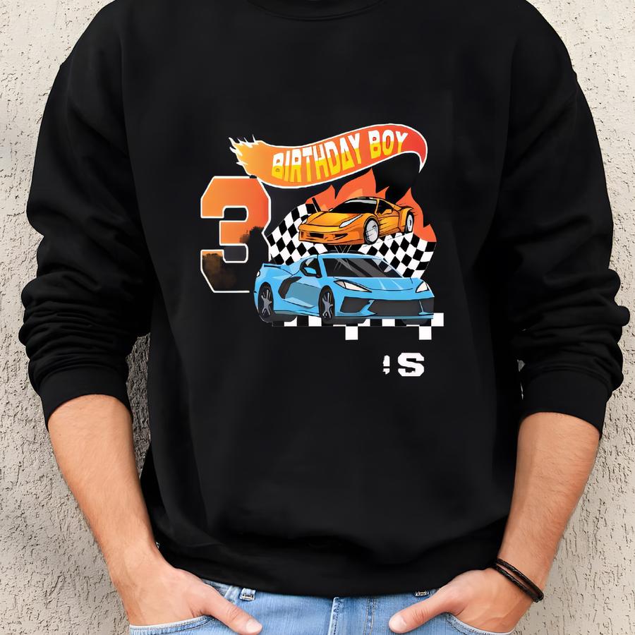 Custom Race Car Shirt For Boys, Birthday Boy Toddler Tee, Racing Car Outfits, 3rd Birthday Party Gift Shirt, Kids Graphic Tee, Gift For Boy Sweatshirt