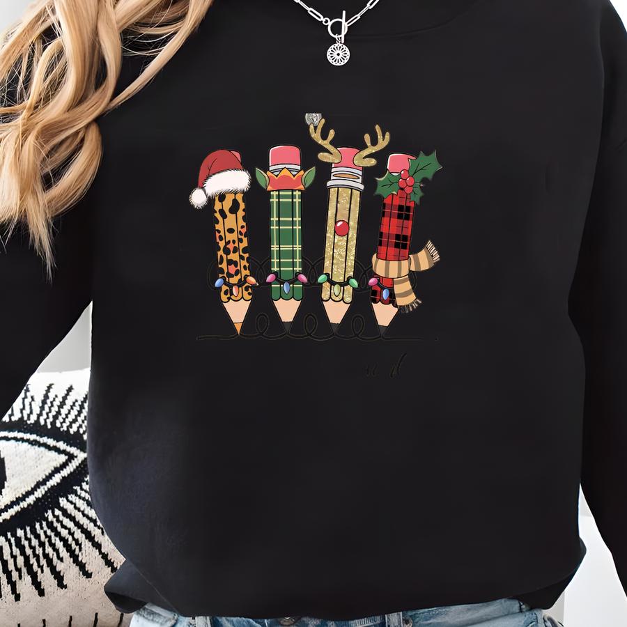 Christmas Teacher Pencil Png - Merry Teachmas Shirt Design (digital Download) Sweatshirt
