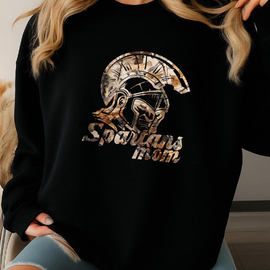 Spartans Mom T-shirt / Sweatshirt: Distressed Helmet Design Sweatshirt
