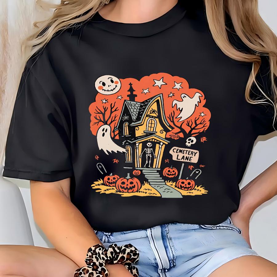 Cemetery Lane Halloween Shirt, Vintage Halloween Tee, Cute Funny Spooky Season Shirt, Vintage Haunted House Sweatshirt, Halloween Lovers Tee T-shirt