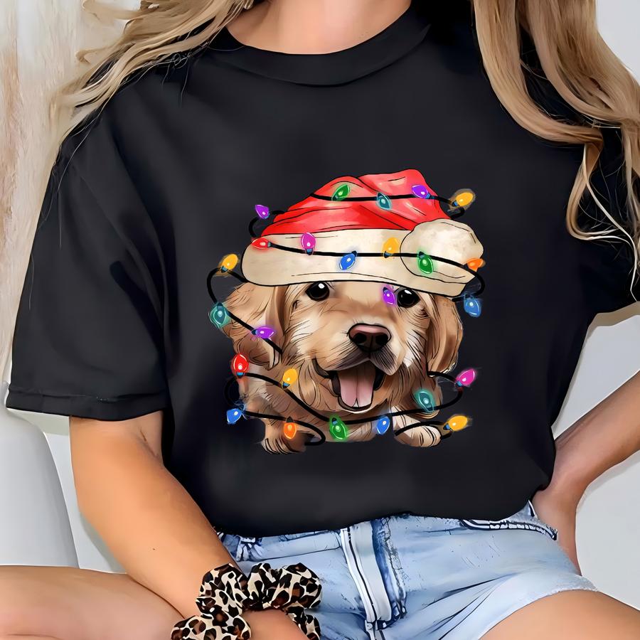 Christmas Golden Retriever Shirt, The Soul Keeper Shirt, Dog Christmas Crewneck, Christmas Dog Lover Gift, Dog Christmas Tree Lights Tee T-shirt