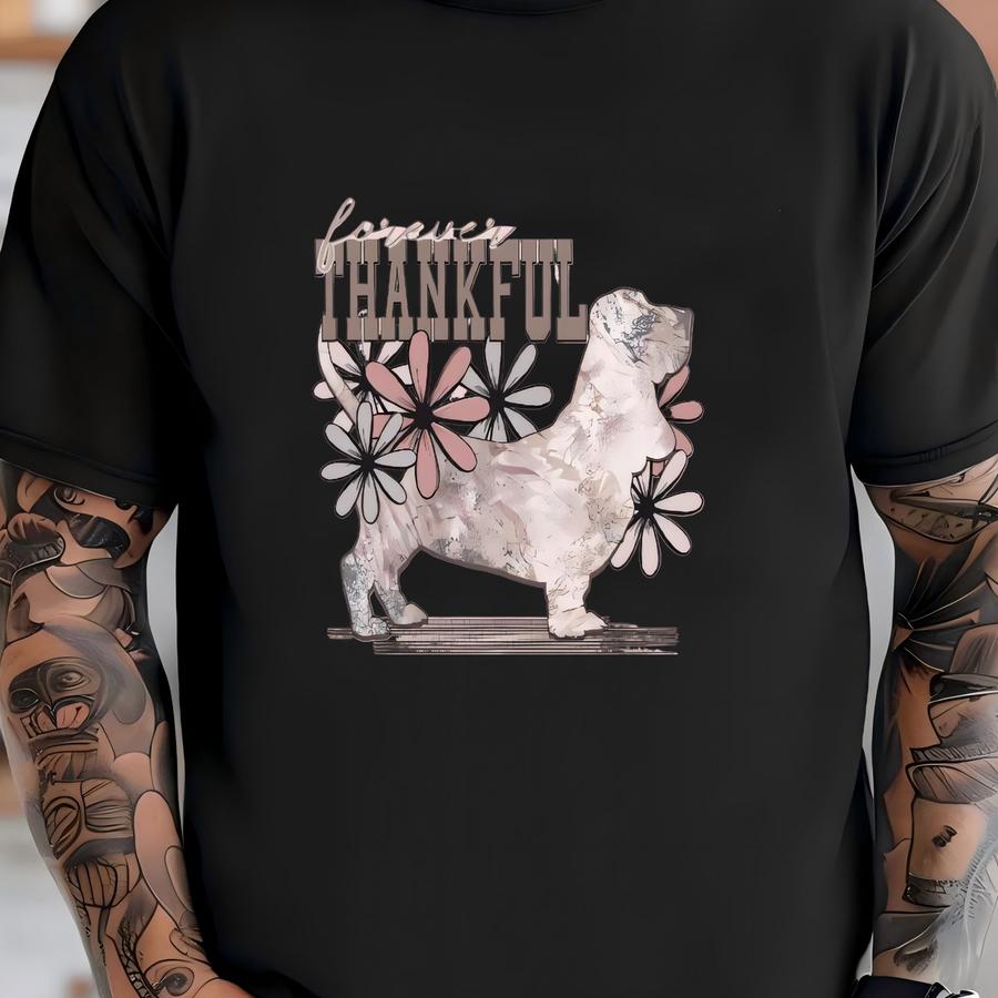 Forever Thankful Basset Hound Hoodie / Sweatshirt: Floral Dog Lover Tee T-shirt