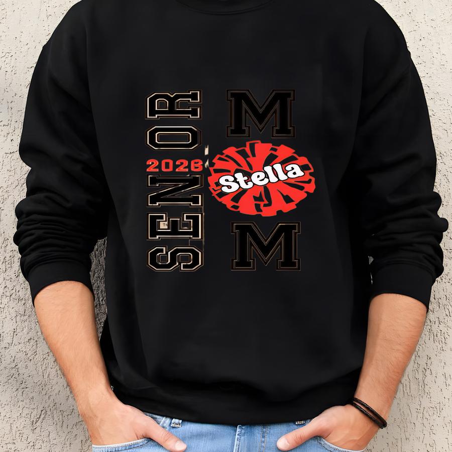 Custom Cheerleader Senior Mom Glass Tumbler, Cheer Grad Parent Gift, Personalized Cheerleading Mug, Iced Coffee Travel Cup For Senior Mom Sweatshirt