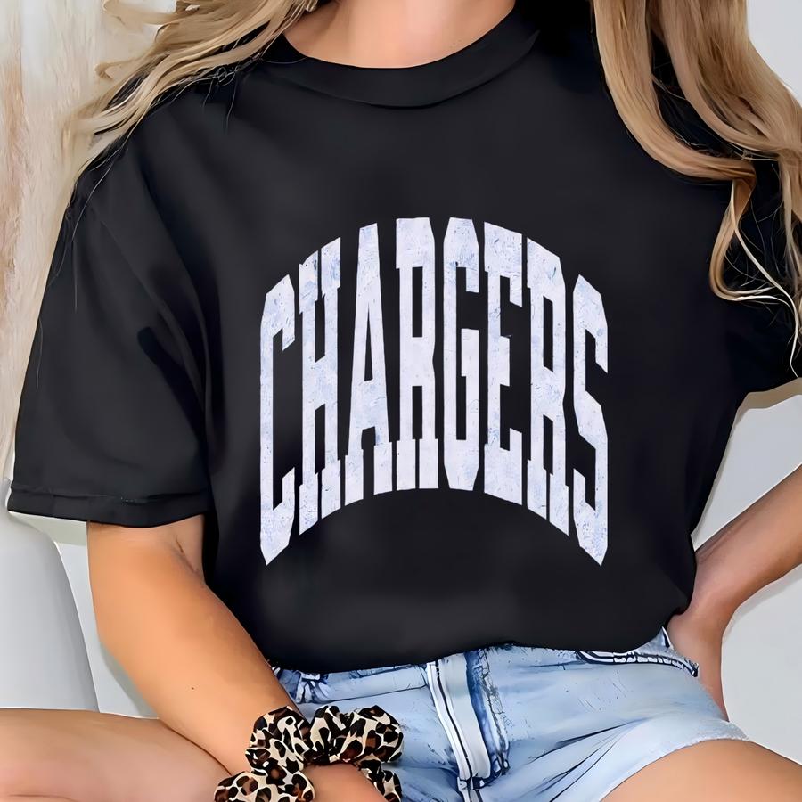 Chargers Sweatshirt Distressed Print Sweatshirt: Vintage Football Crewneck T-shirt