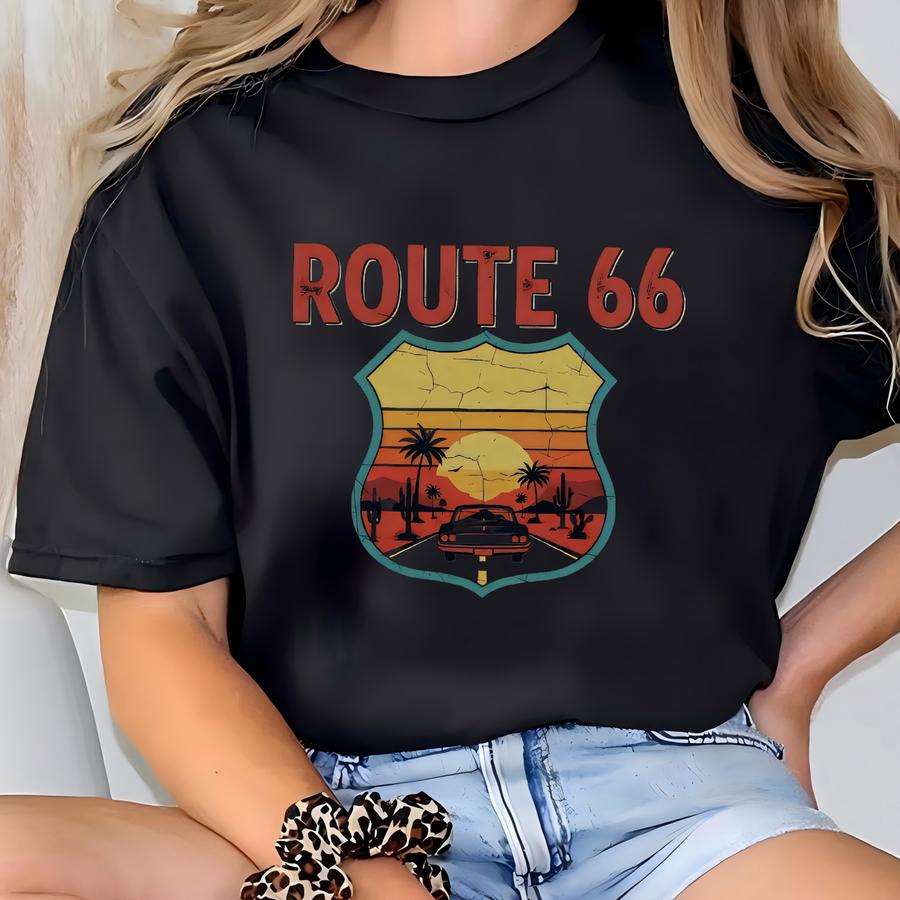 Retro Route 66 Crewneck Shirt, Road Trip Lovers Tee, Vintage Classic Car Sweatshirt Hoodie T-shirt