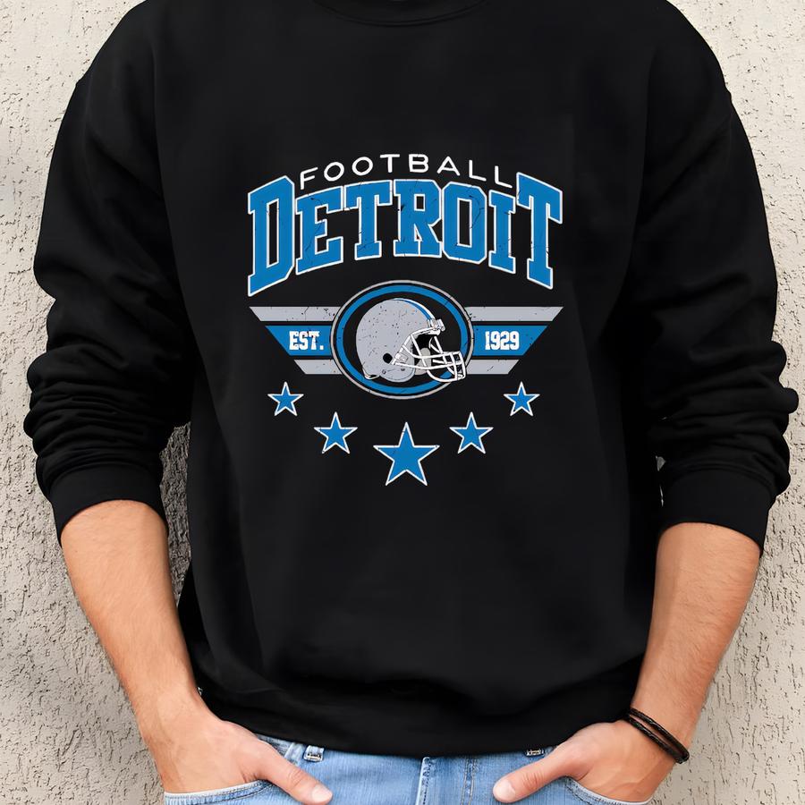 Retro Detroit Football Sweatshirt, Detroit Game Day Sweatshirt, Detroit Football Fan Gift, Vintage Retro 80s Style Detroit Football Shirt Sweatshirt