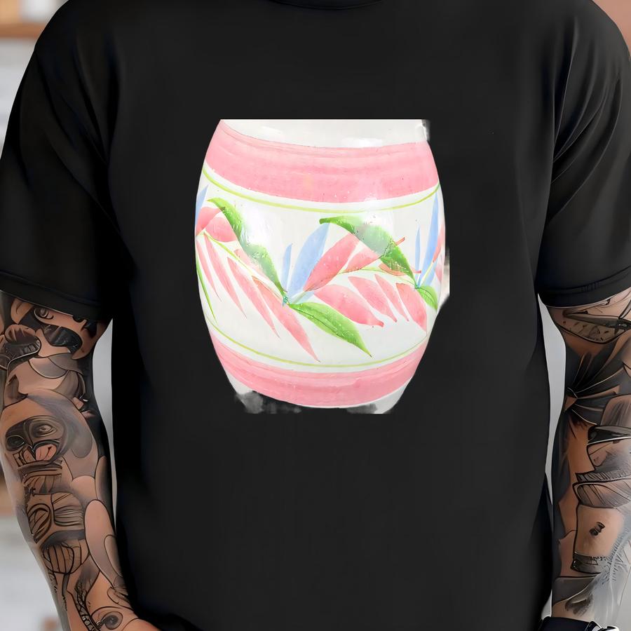 Vintage Floral Stoneware Pitcher Vase Blue Pink Green Utensil Holder. Farmhouse T-shirt