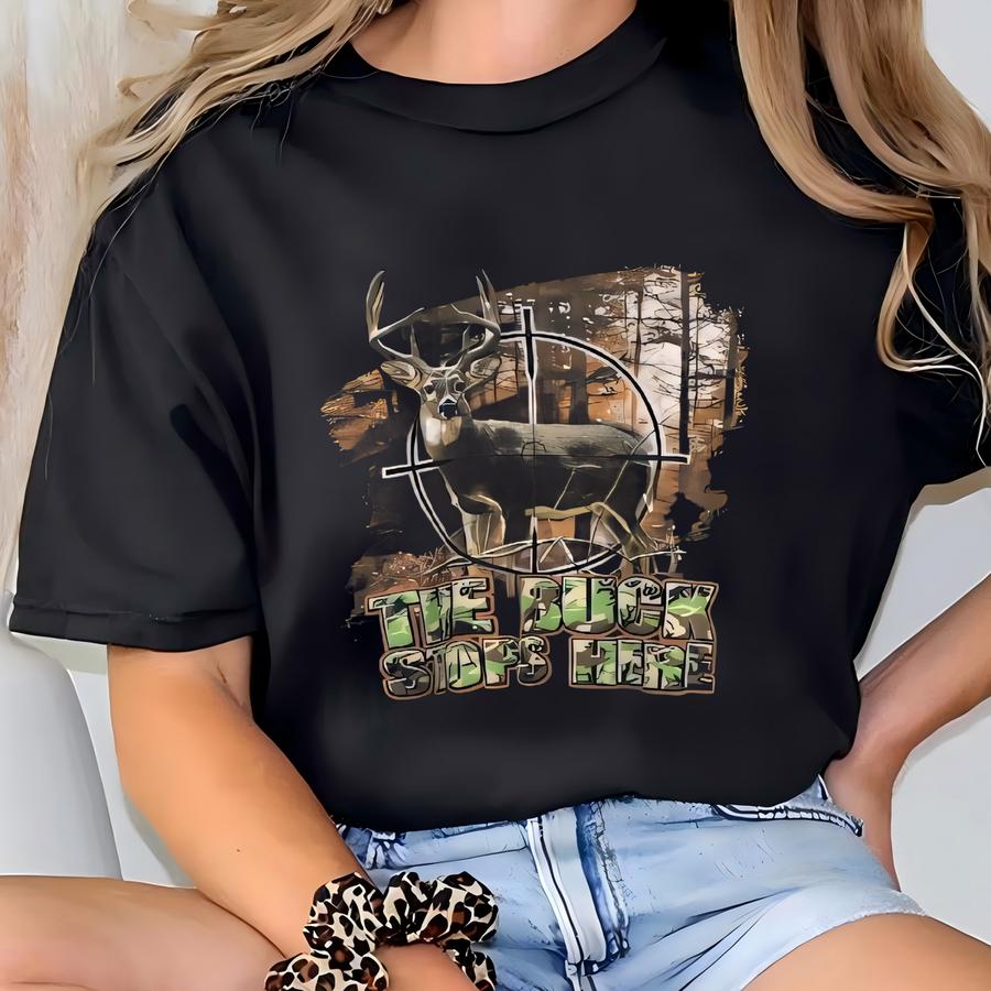 Vintage Deer Animal Hunting Sweatshirt Wildlife The Buck Stops Here Printed Crewneck Buck Deer Outdoors Hunting Habitat Sweater Xl T-shirt