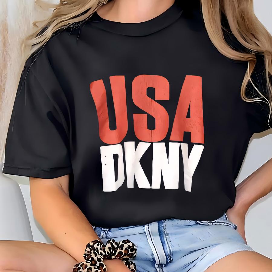 Vintage Dkny Usa Jeans Black Sweatshirt Donna Karan New York Jumper Dkny Usa Printed Spell Out Printed Crewneck Dkny Sweater Size Xl T-shirt