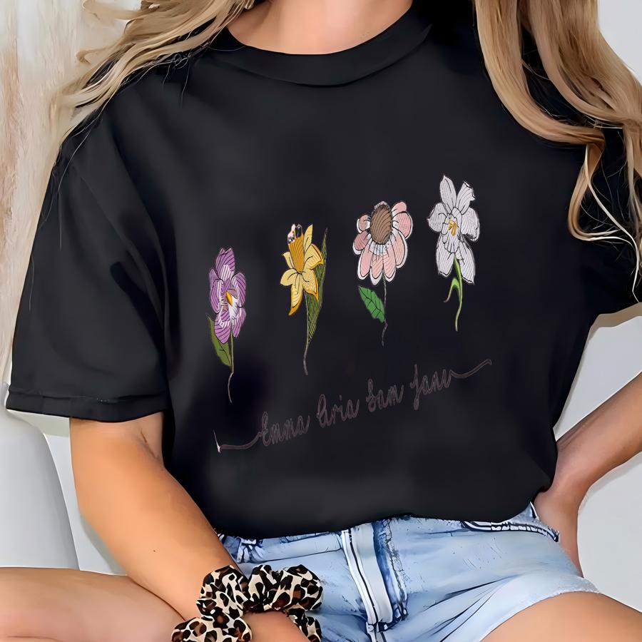 Custom Birth Month Flowers Hoodie: Flower Sweatshirt With Kids Birthdays, Grandma Christmas Gift T-shirt