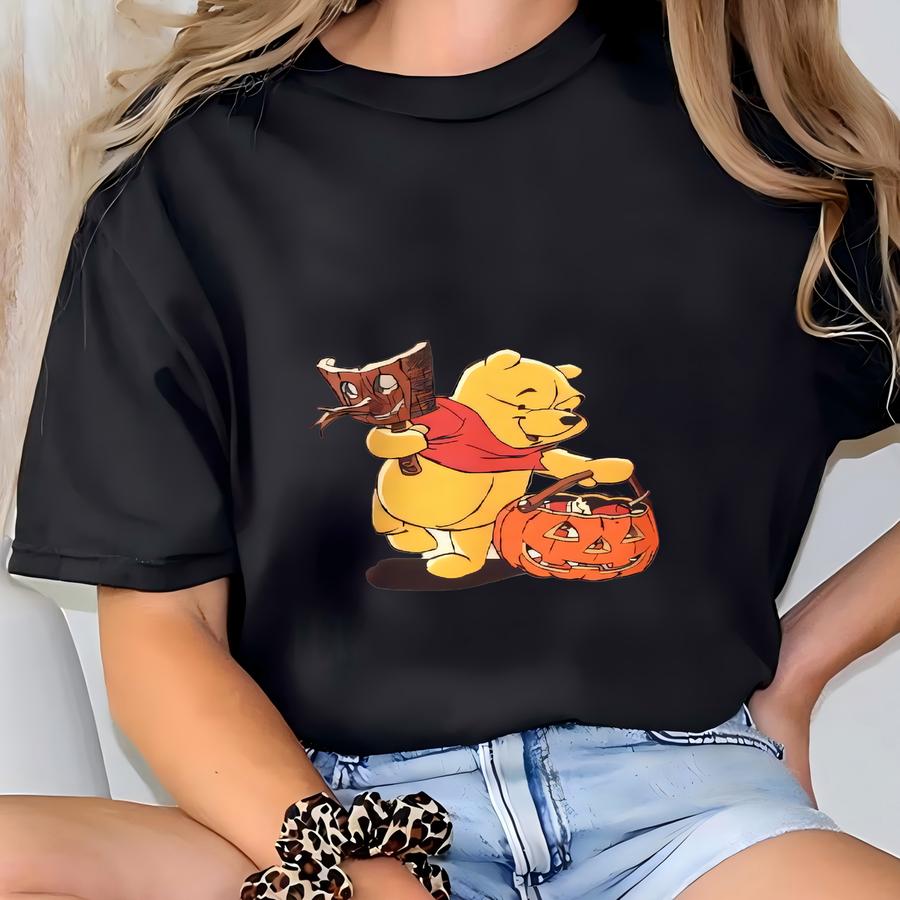 Vintage 90s Sweatshirt Large Pooh Bear Halloween Pumpkin Printed Graphic Crewneck Pooh Land Jumper Pooh Sweater Size L T-shirt