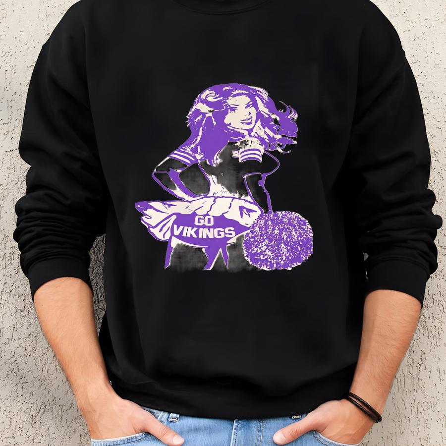 Go Vikings T-shirt, Vintage Football Shirts For Women Men, Ladies Vikings Cheerleader Tee, Cool Cute Graphic Shirt, Minnesotta Football Tee Sweatshirt