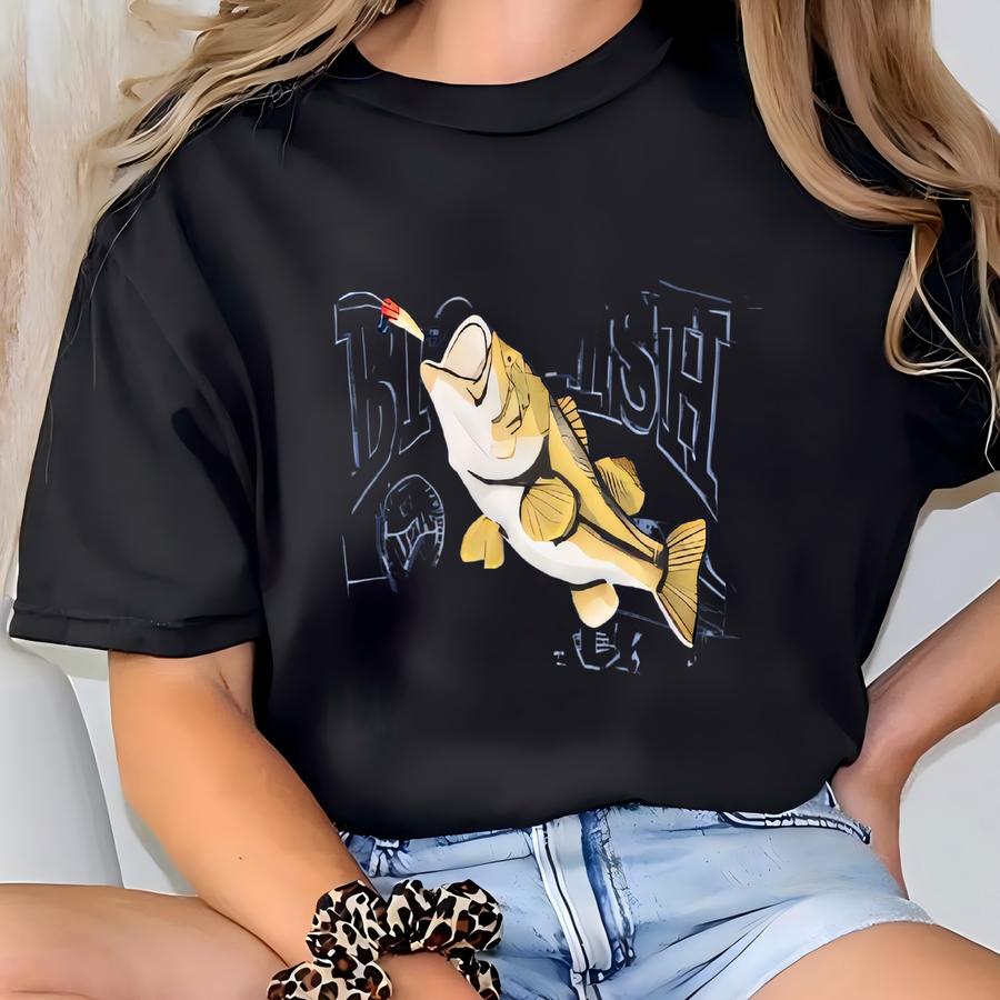 Vintage Retro Croft Barrow Fish Blue Sweatshirt Large Big Fish Bait Tackle Y Crewneck Largemouth Bass Fish Graphic Sweater Size L T-shirt