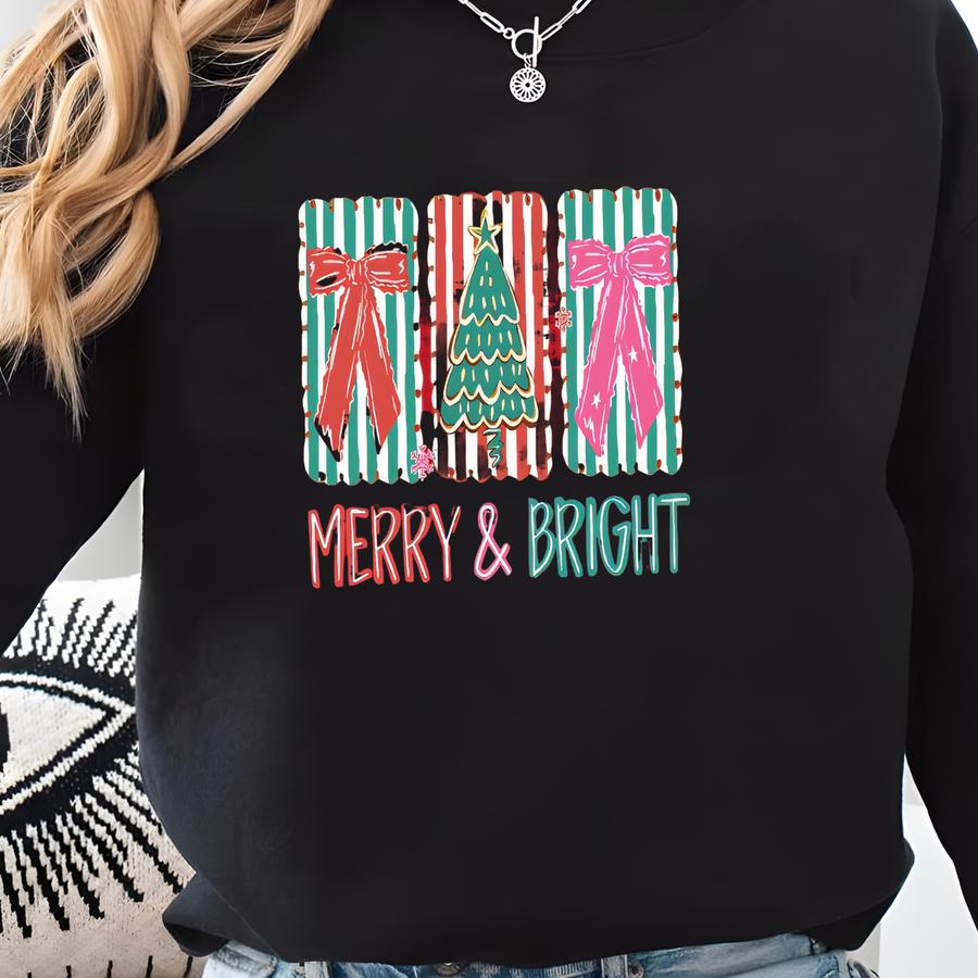 Coquette Christmas Shirts, Merry And Bright Shirts, Funny Christmas Bow Shirts, Cute Christmas Shirts, Woman Christmas Tees, Christmas Gifts Sweatshirt