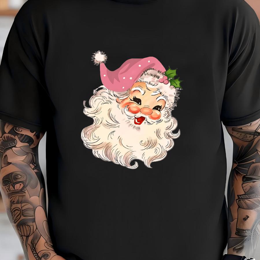 Vintage Holiday Crewneck Group Party Pink Santa Retro Christmas Hoodies Sweatshirts For Women Pink Christmas Matching Family Sweaters Pink T-shirt