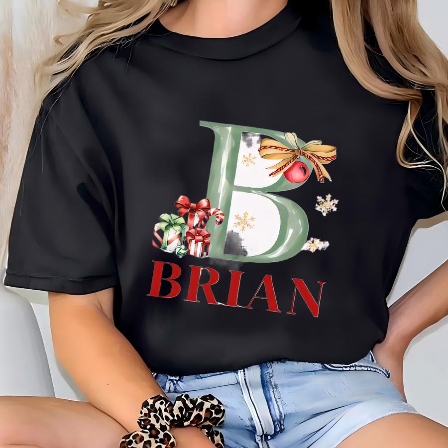 Matching Family Christmas Shirts Customized Christmas Initial Tee Holiday Shirt Personalized Christmas Morning Outfit Cute Xmas Tshirts T-shirt