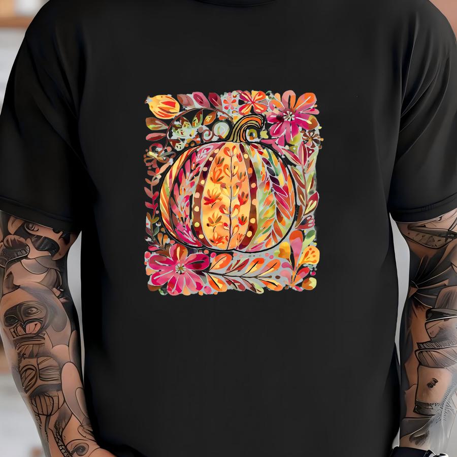® Pumpkin Boho Floral Colorful Hoodie, Pumpkin Shirt, Fall Vibes Shirt For Her, Florist Shirt, Women Shirt, Fall Gift For Her T-shirt