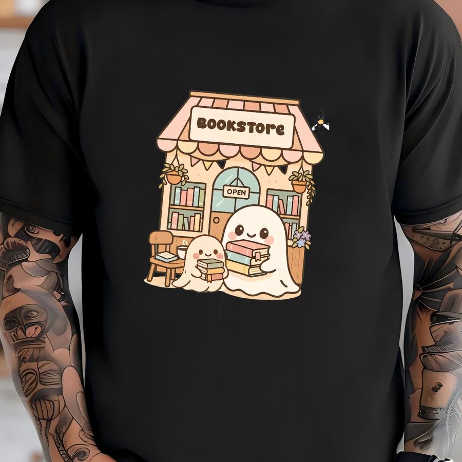 ® Ghost Halloween Bookstore Hoodie, Ghost Reading Book Girly Shirt, Ghost Girly Halloween Gift, Halloween Gift T-shirt