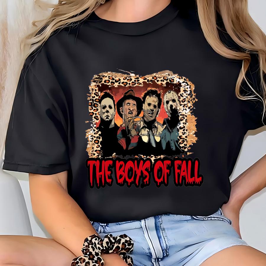 Horror Movie Killers Shirt, The Boys Of Fall Tee, Halloween Spooky Season Top, Scary Movie Fan Apparel, Fall Festival Shirt, Leopard Print T-shirt